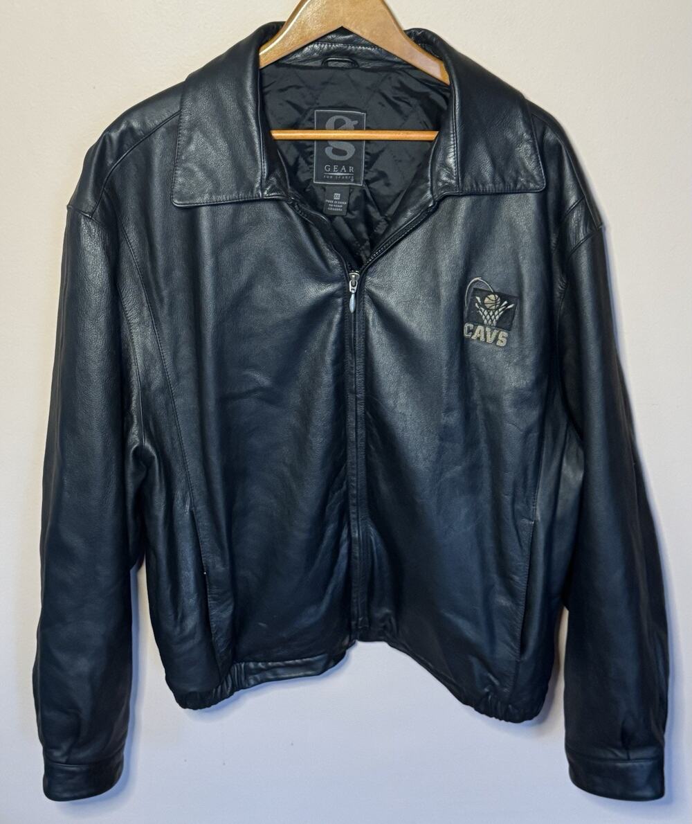 Gear Sports Cleveland Cavaliers Black Leather Bomber Jacket 90's XXL